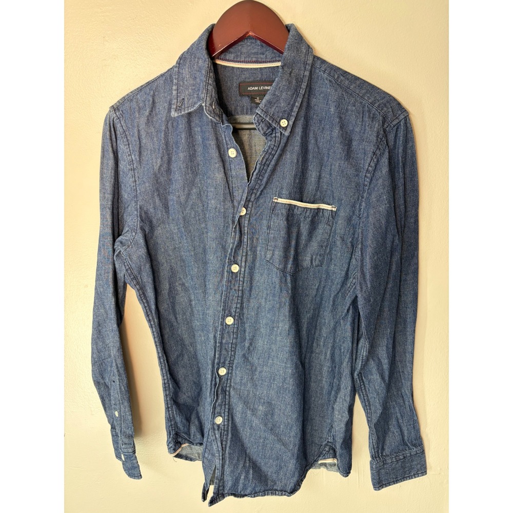 Adam Levine Mens Blue Chambray Long Sleeve Button Down Shirt Size S